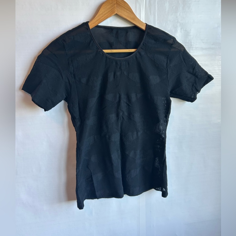 Harley Davidson Repeating Logo Sheer Short Sleeves Top